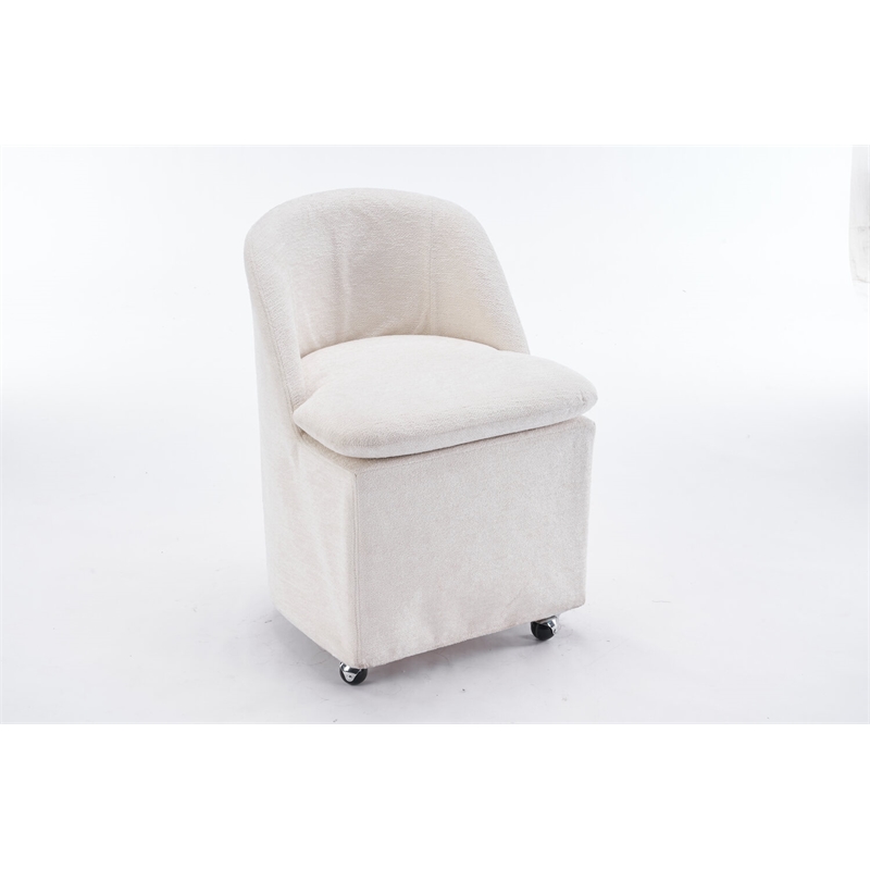 Pemberly Row Chenille Fabric Dining Chairs With Universal Wheels Beige Chenille