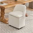 Pemberly Row Chenille Fabric Dining Chairs With Universal Wheels Beige Chenille