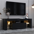 Pemberly Row Black TV Stand with LED RGB Lights Flat Screen TV Cabinet Black