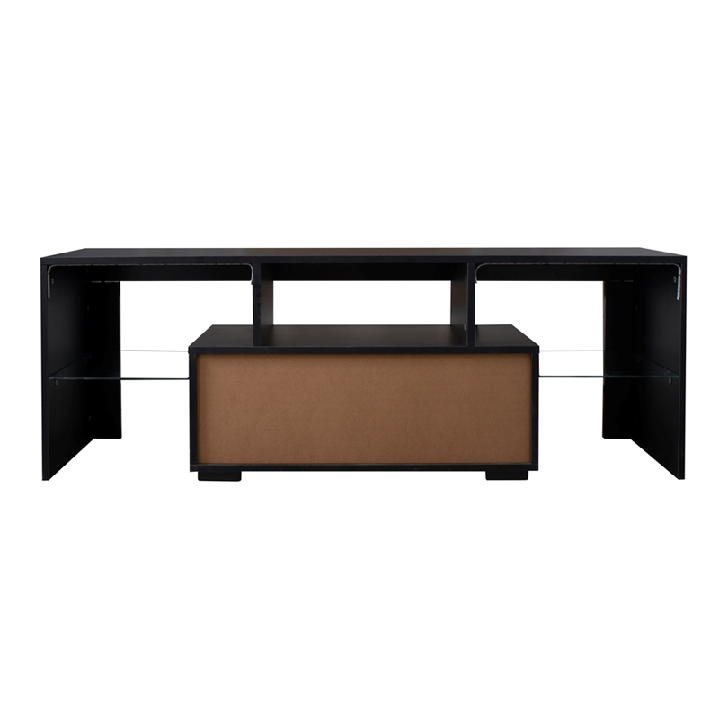Pemberly Row Black TV Stand with LED RGB Lights Flat Screen TV Cabinet Black