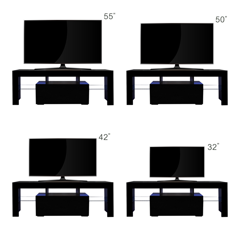 Pemberly Row Black TV Stand with LED RGB Lights Flat Screen TV Cabinet Black
