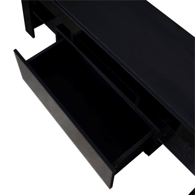 Pemberly Row Black TV Stand with LED RGB Lights Flat Screen TV Cabinet Black
