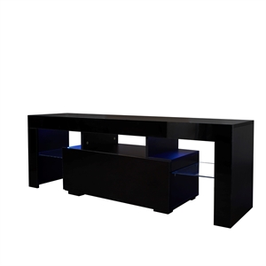 Pemberly Row Black TV Stand with LED RGB Lights Flat Screen TV Cabinet Black