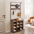 Pemberly Row Rustic Entryway Coat Rack with Shoe Storage and Bench-Brown