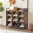 Pemberly Row Rustic Entryway Coat Rack with Shoe Storage and Bench-Brown