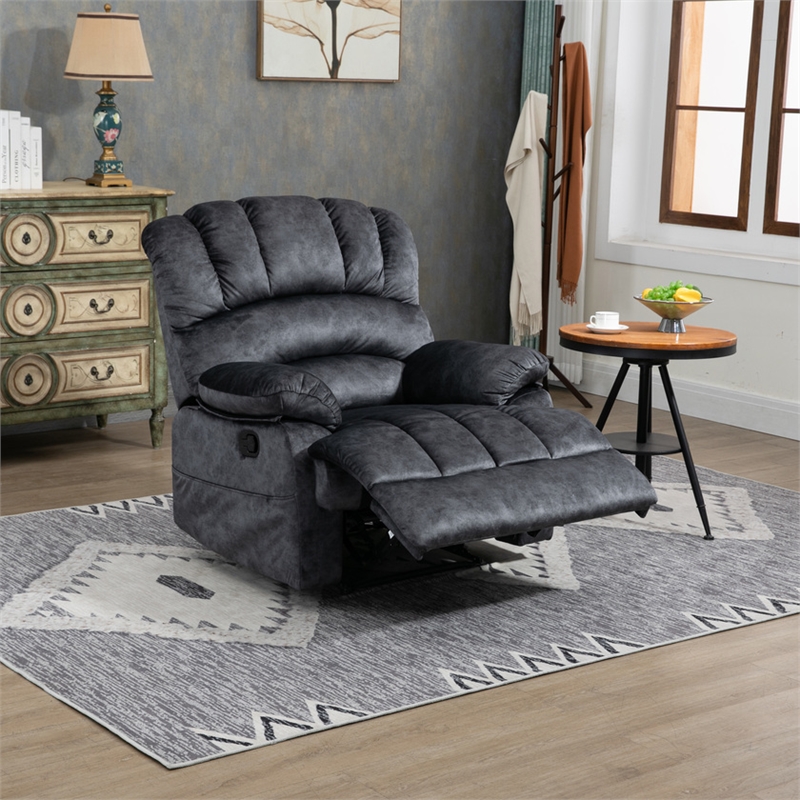 Pemberly Row Manual Recliner Chair in Fabric for Living Room-Dark Gray