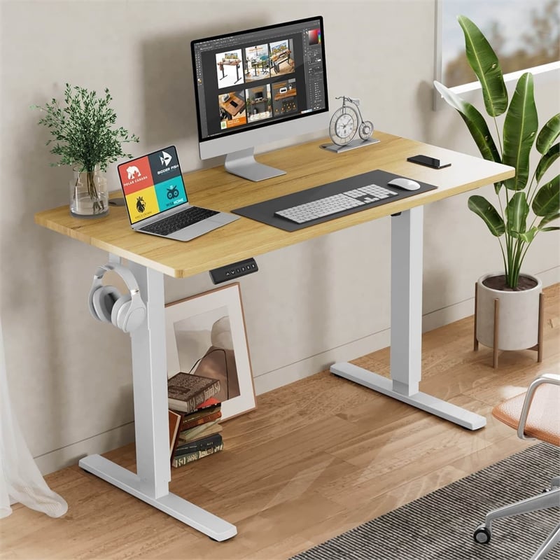 Pemberly Row Height Adjustable Electric Standing Ergonomic Computer Desk-Yellow