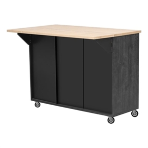 Pemberly Row Kitchen Island with Storage -Drop-Leaf Countertop-Black