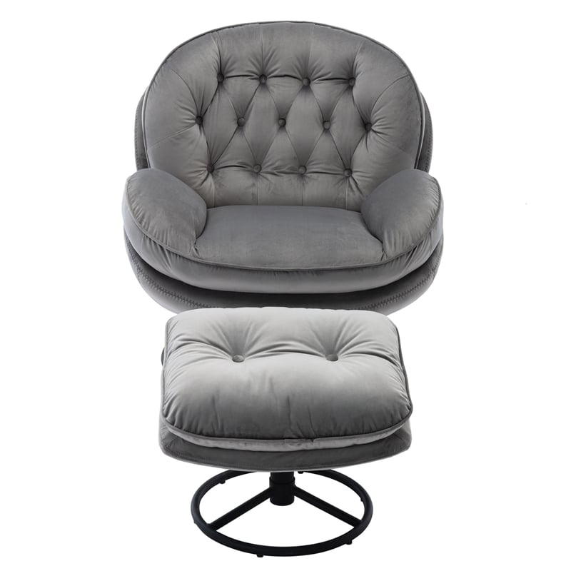Pemberly Row Modern Swivel Lounge Chair with Ottoman&Velvet Upholstery-Gray