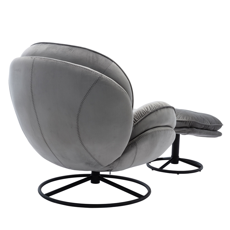 Pemberly Row Modern Swivel Lounge Chair with Ottoman&Velvet Upholstery-Gray