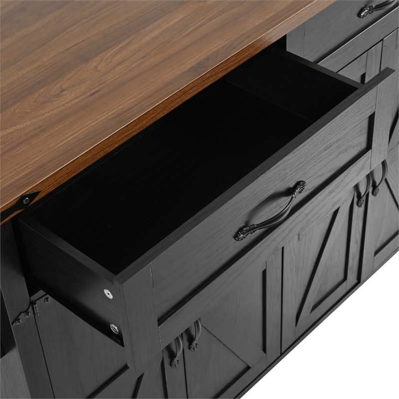 Pemberly Row Rolling Kitchen Island with Storage and Drop-Leaf Countertop Black