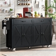 Pemberly Row Rolling Kitchen Island with Storage and Drop-Leaf Countertop Black