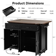 Pemberly Row Rolling Kitchen Island with Storage and Drop-Leaf Countertop Black