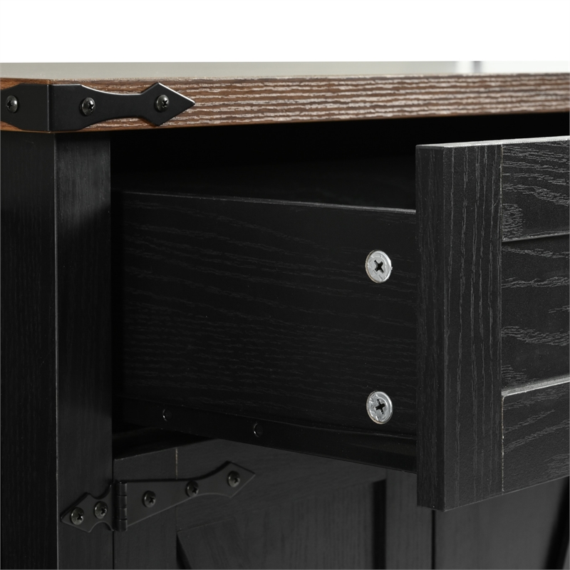 Pemberly Row Rolling Kitchen Island with Storage and Drop-Leaf Countertop Black