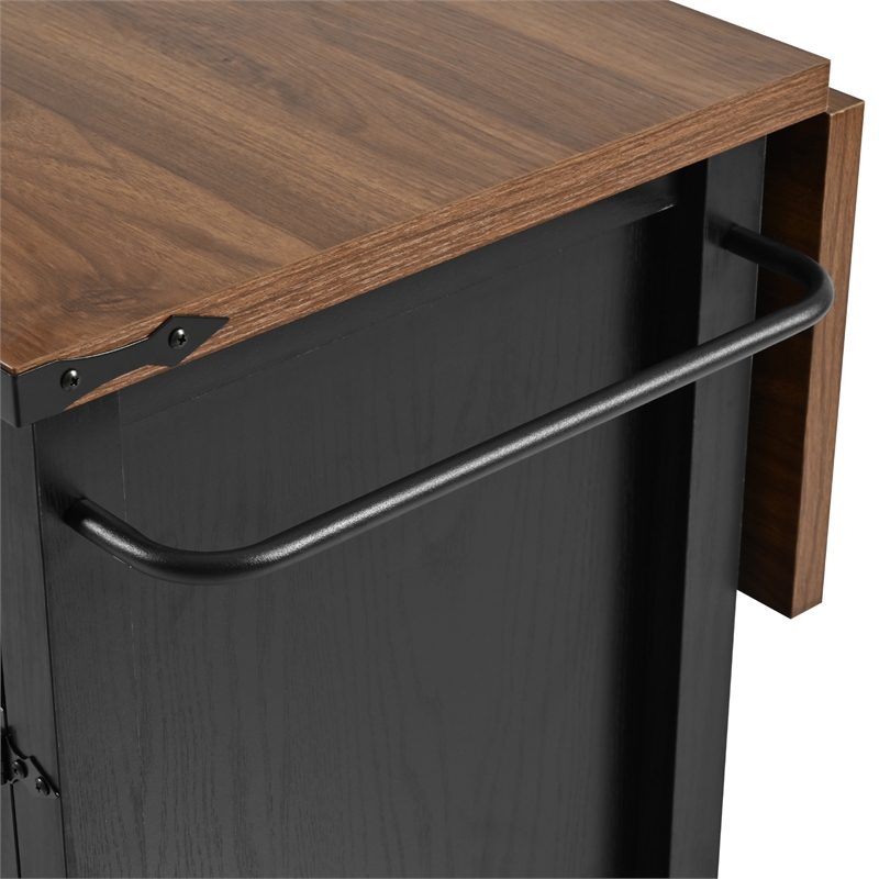 Pemberly Row Rolling Kitchen Island with Storage and Drop-Leaf Countertop Black