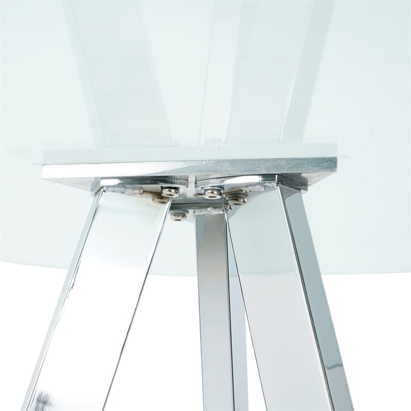 Pemberly Row Modern Glass Top Side Table with Metal Legs-Chrome