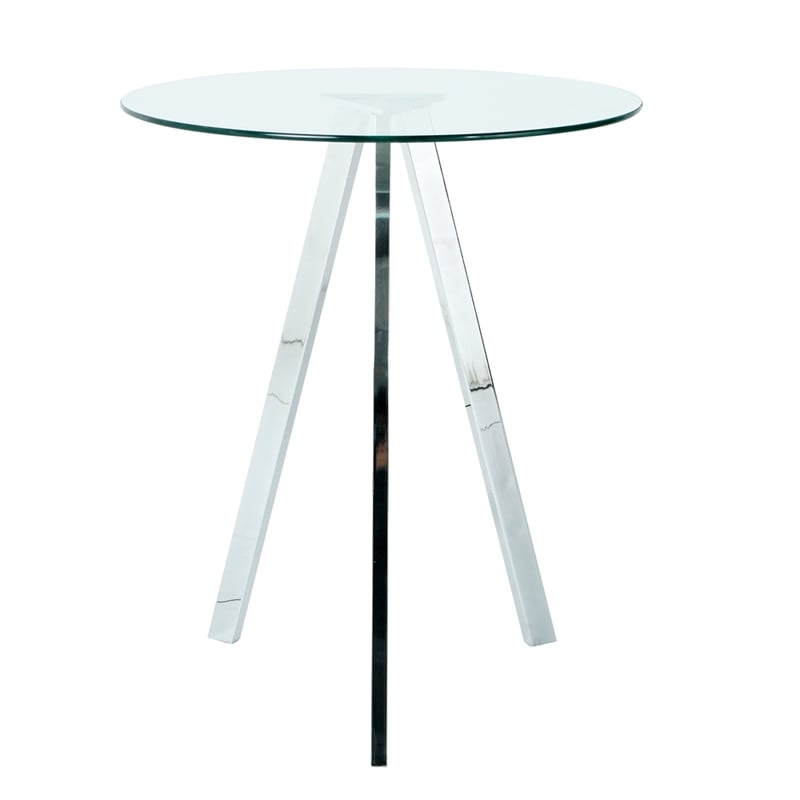 Pemberly Row Modern Glass Top Side Table with Metal Legs-Chrome
