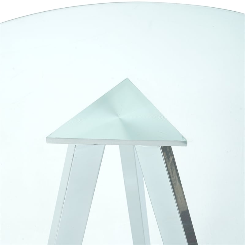 Pemberly Row Modern Glass Top Side Table with Metal Legs-Chrome