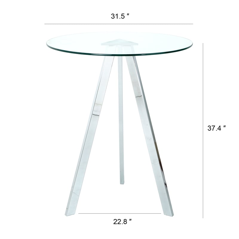 Pemberly Row Modern Glass Top Side Table with Metal Legs-Chrome