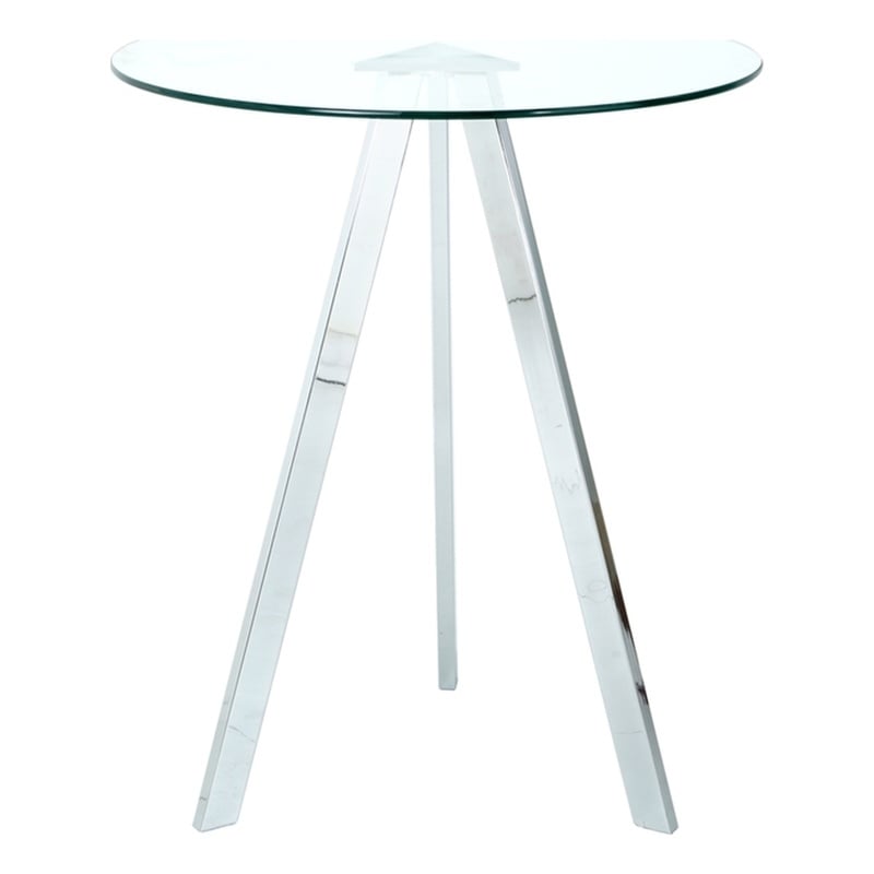 Pemberly Row Modern Glass Top Side Table with Metal Legs-Chrome