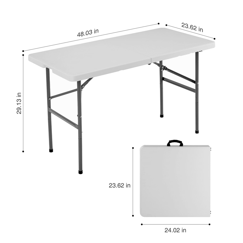 Pemberly Row Folding Patio White Table with Carry Handle and Spacious Surface