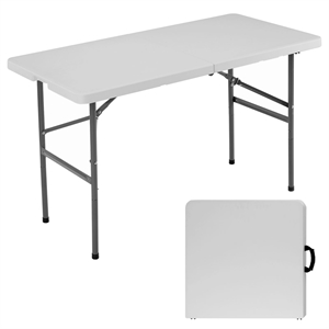 Pemberly Row Folding Patio White Table with Carry Handle and Spacious Surface