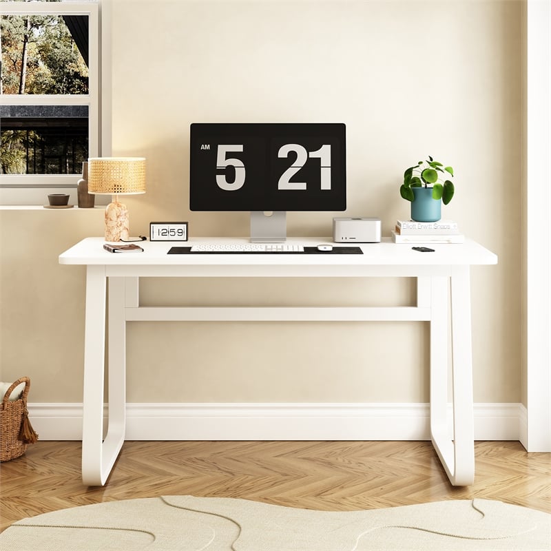 Pemberly Row Modern Minimalist Console Table with Sturdy Metal Frame White