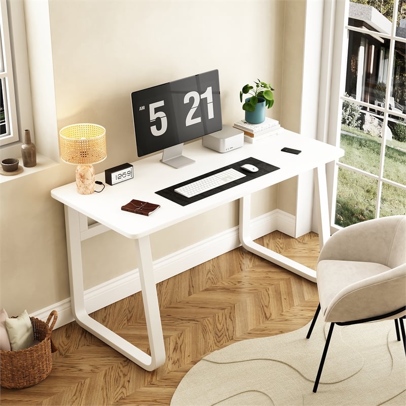 Pemberly Row Modern Minimalist Console Table with Sturdy Metal Frame White