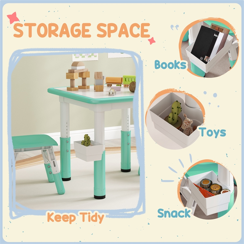 Pemberly Row Kids Activity Green Table and Chair Set Adjustable-Plastic