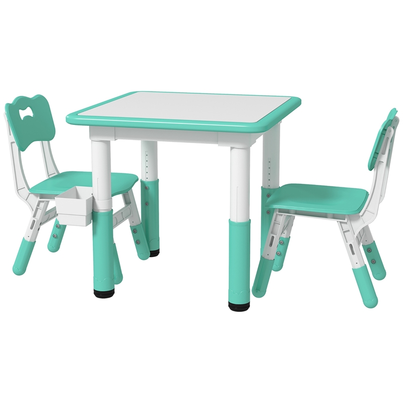 Pemberly Row Kids Activity Green Table and Chair Set Adjustable-Plastic