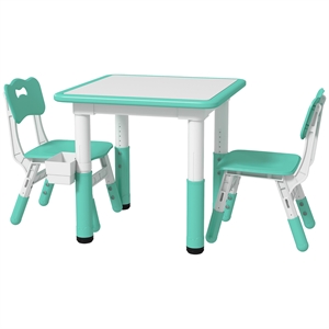 Pemberly Row Kids Activity Green Table and Chair Set Adjustable-Plastic
