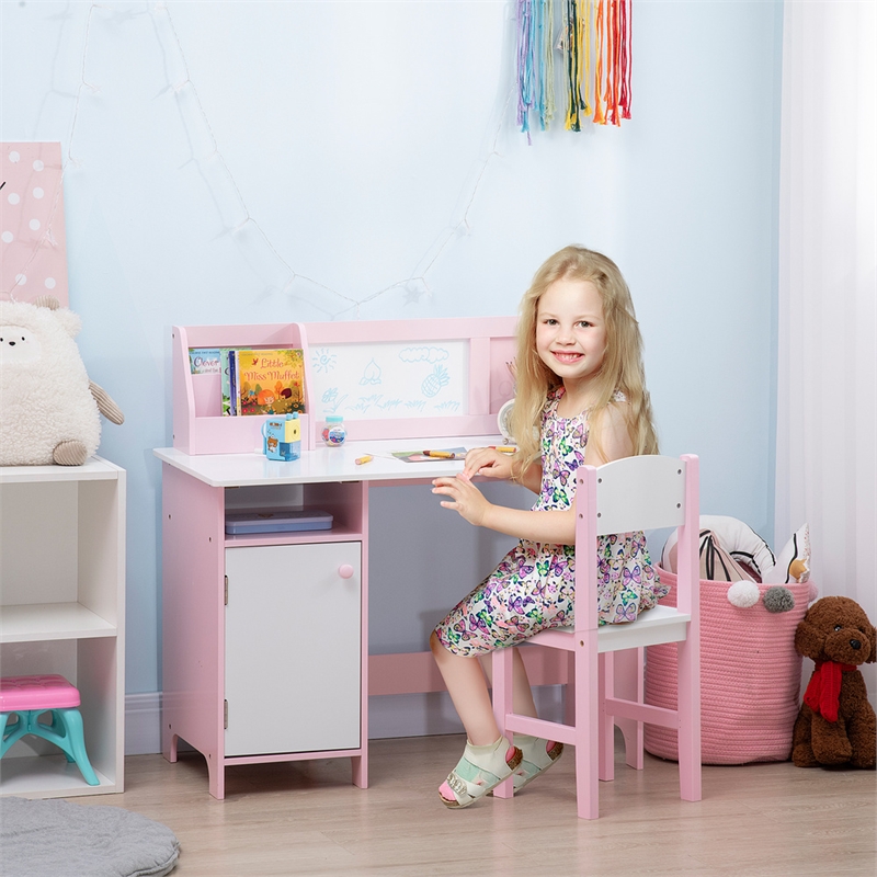 Pemberly Row Toddler Desk and Chair Set Kids Writing Desk Study-Pink