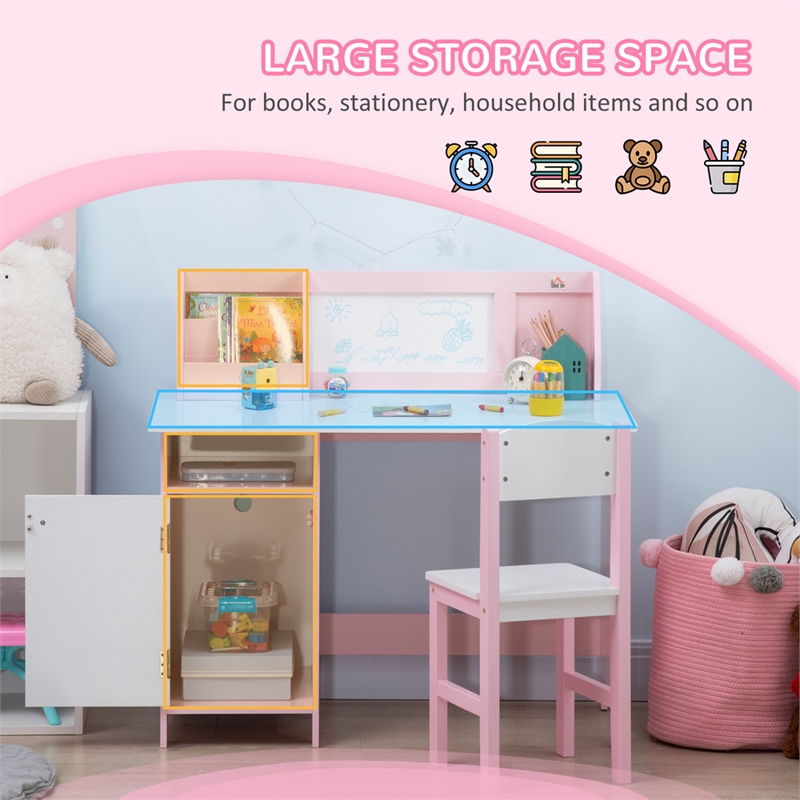 Pemberly Row Toddler Desk and Chair Set Kids Writing Desk Study-Pink