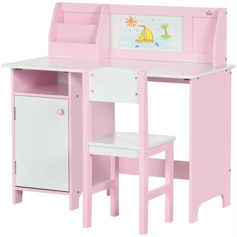 Pemberly Row Toddler Desk and Chair Set Kids Writing Desk Study-Pink
