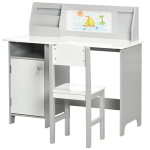 Pemberly Row Toddler Desk and Chair Set Kids Writing Desk Study-Gray