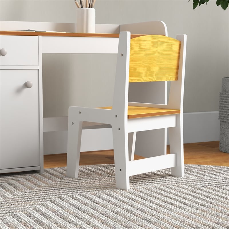 Pemberly Row Kids Desk and Chair Set with Storage Drawer-White Engineered wood