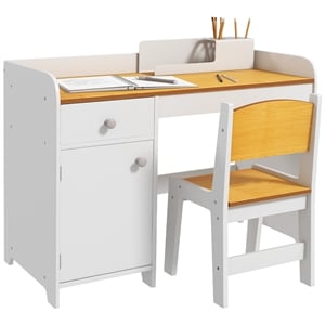 Pemberly Row Kids Desk and Chair Set with Storage Drawer-White Engineered wood