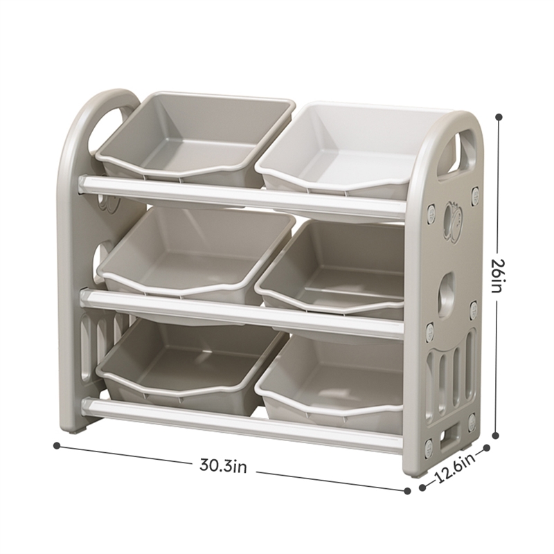 Pemberly Row Kids Toy Storage Organizer with Removable Bins-Gray