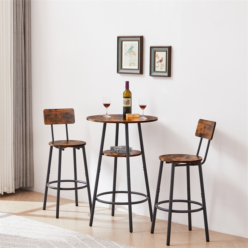 Pemberly Row Rustic Industrial Bar Stools with Adjustable Height-Rustic Brown