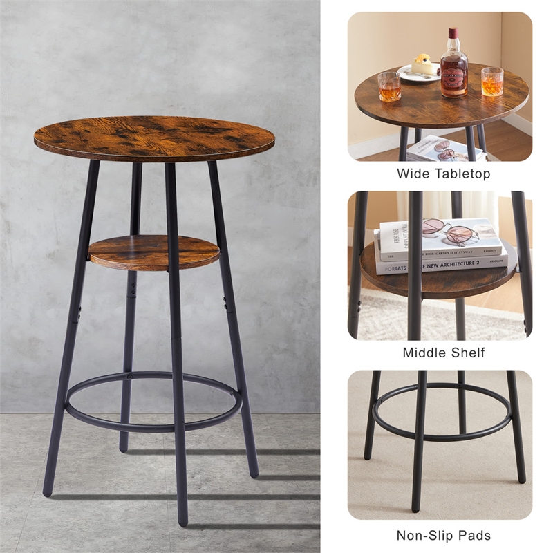Pemberly Row Rustic Industrial Bar Stools with Adjustable Height-Rustic Brown