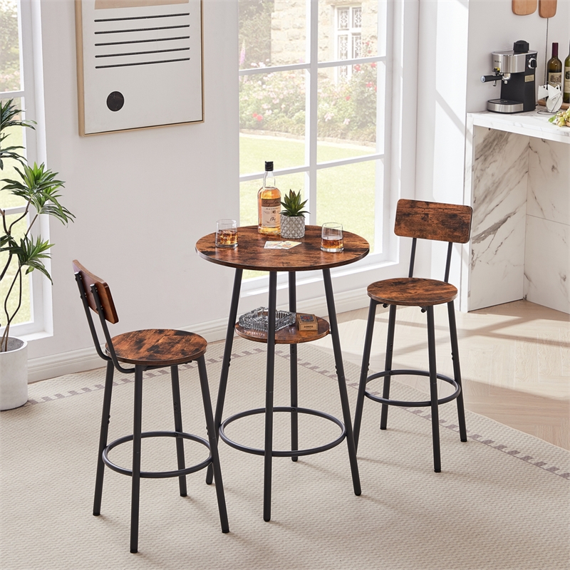 Pemberly Row Rustic Industrial Bar Stools with Adjustable Height-Rustic Brown