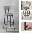 Pemberly Row Adjustable Rustic Bar Stools with Wooden Backrest-Gray