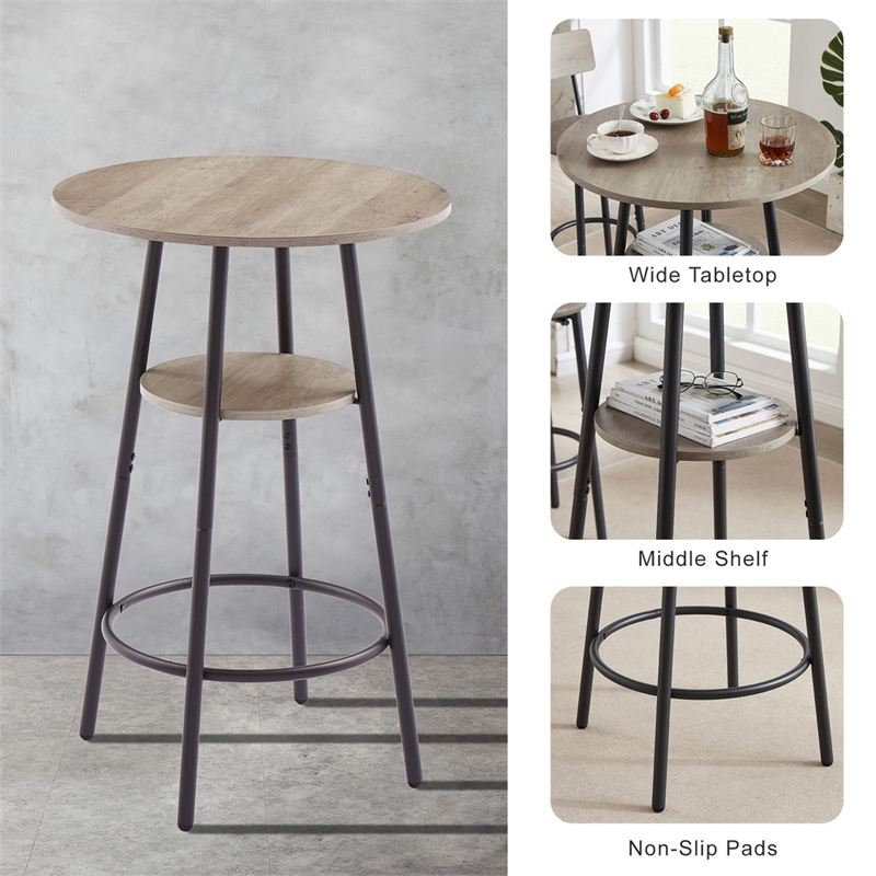 Pemberly Row Adjustable Rustic Bar Stools with Wooden Backrest-Gray