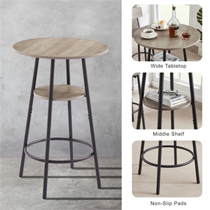 Pemberly Row Adjustable Rustic Bar Stools with Wooden Backrest-Gray