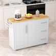 Pemberly Row Kitchen Island Cart with 2 Door Cabinet and Three Drawers-White