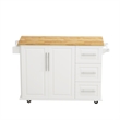 Pemberly Row Kitchen Island Cart with 2 Door Cabinet and Three Drawers-White