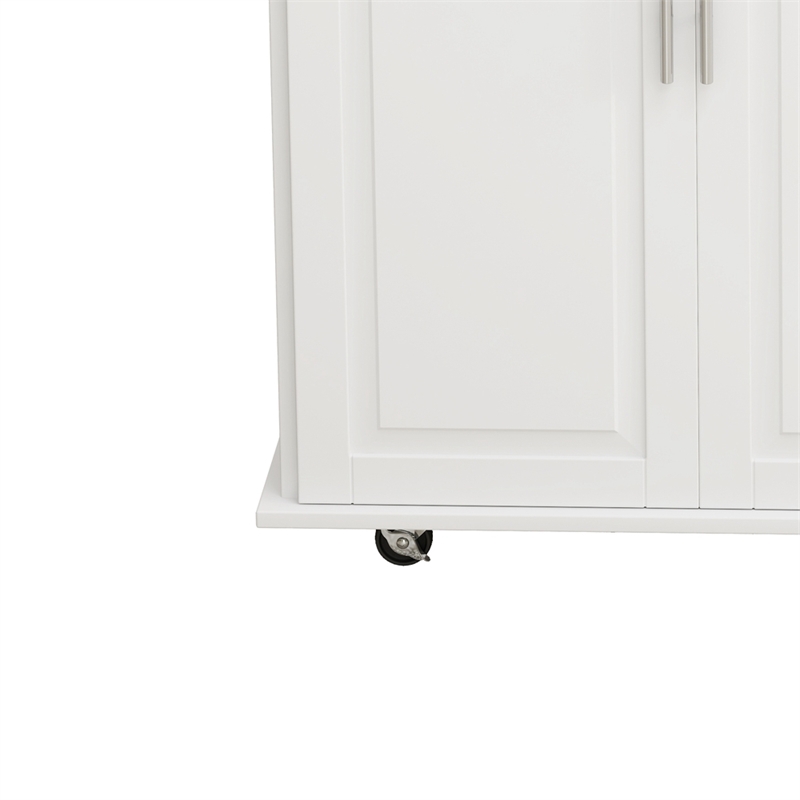 Pemberly Row Kitchen Island Cart with 2 Door Cabinet and Three Drawers-White