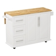 Pemberly Row Kitchen Island Cart with 2 Door Cabinet and Three Drawers-White