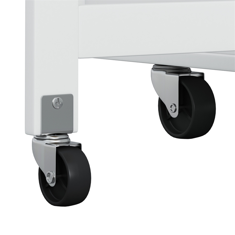 Pemberly Row Rolling Kitchen Island with Wine Rack&Drop-Leaf Countertop-White