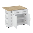 Pemberly Row Rolling Kitchen Island with Wine Rack&Drop-Leaf Countertop-White